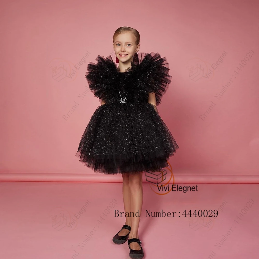 

Black Birthday Gowns for Girls 2023 Knee Length Dance Summer New Scoop Flower Girl Dresses Fluffyf שמלת שושבינה לילדות