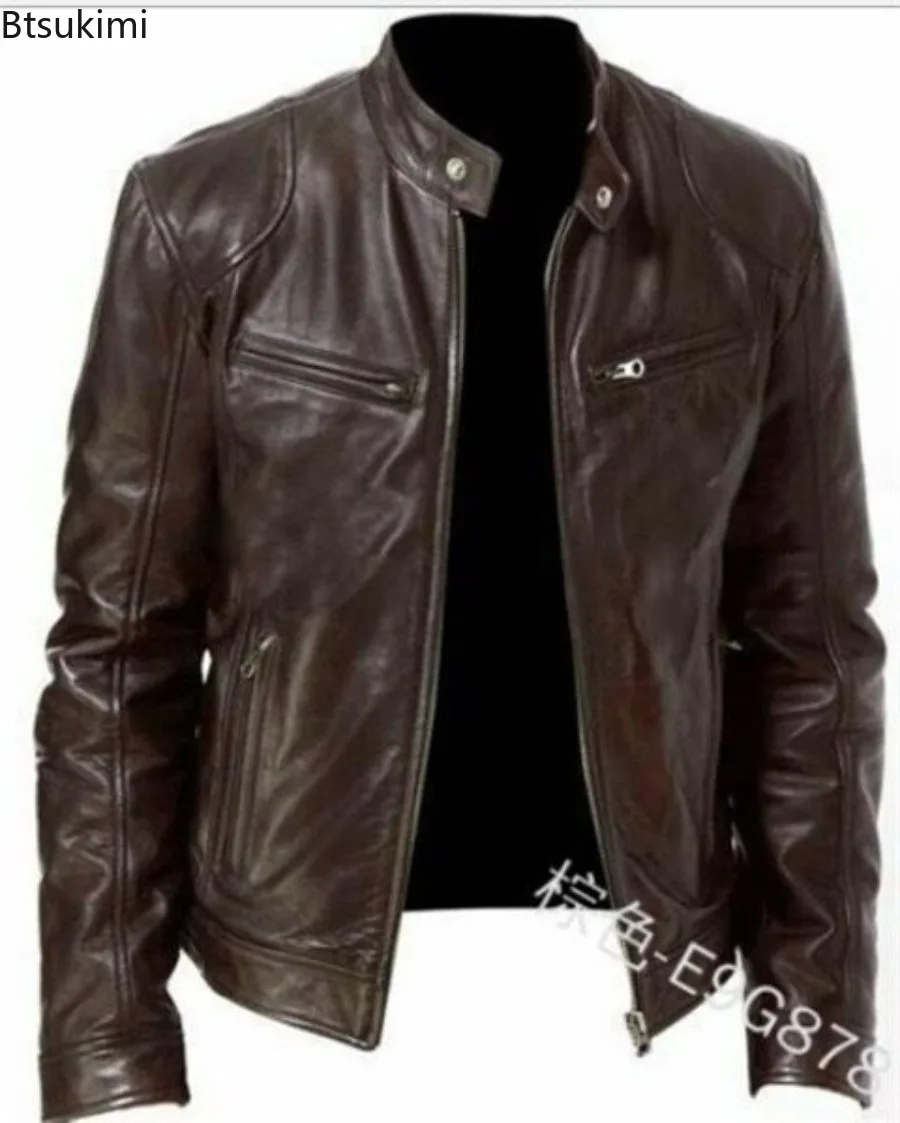 2024 Leather Motorcycle Jacket Men Slim Short-Coat Collar PU Jackets Autumn Winter Windproof Leather Coat Blazer Men Blazers 5XL