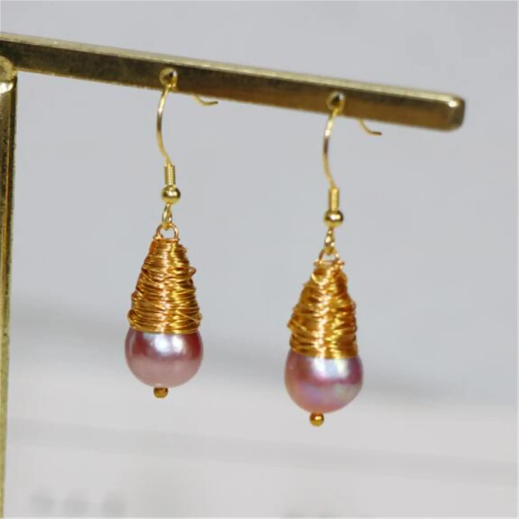 

12-15mm Purple Baroque Pearl Earrings Gold Ear Drop Dangle Wedding Teens Platinum Everyday Office Bridal Bohemian Children