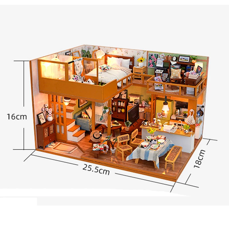 DIY 목재 미니어처 모델 키트 모던 로프트 카사 빌라 3D 퍼즐 인형 집 가구와 조명 포함 친구 생일 선물용