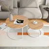 Industrial Round Coffee Table Set of 2 End Table for Living Room,Home Office,Stacking Side Tables,Wood Look Accent Furniture 1