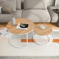 Industrial Round Coffee Table Set of 2 End Table for Living Room,Home Office,Stacking Side Tables,Wood Look Accent Furniture 1