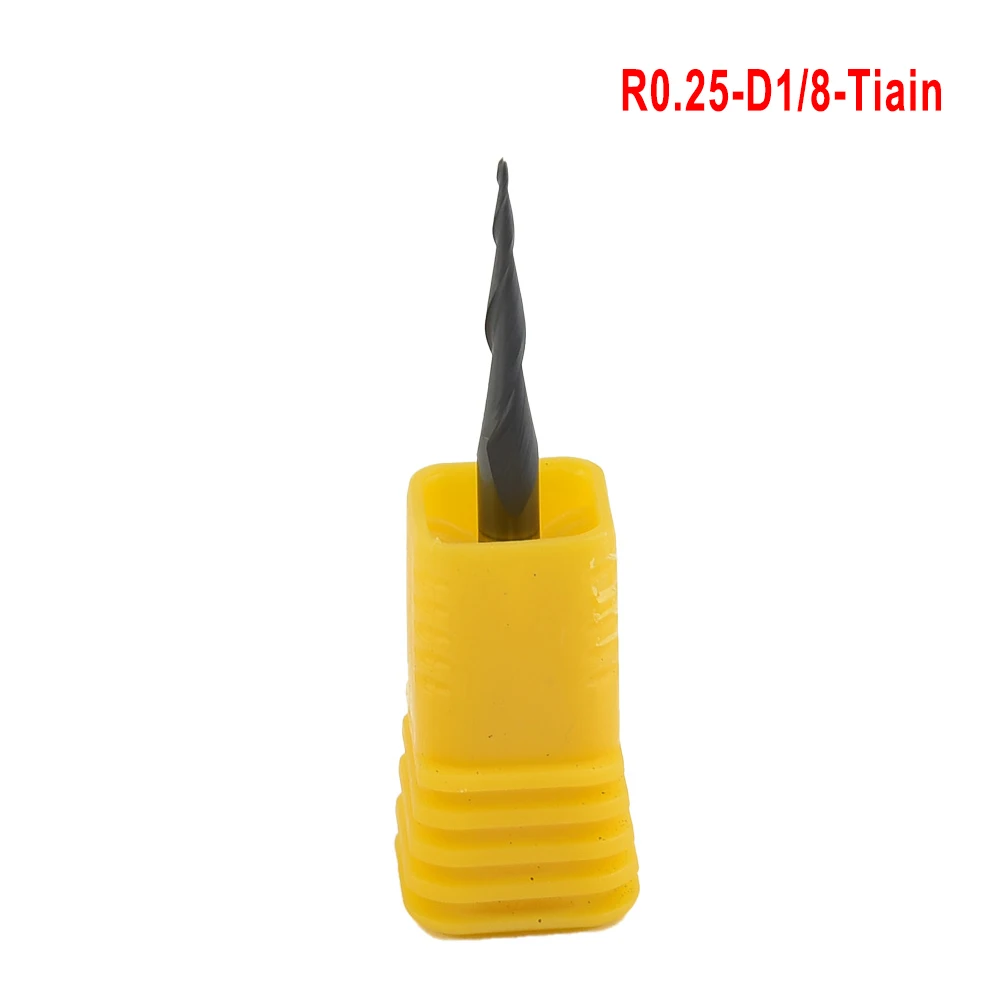 1/8 샹크 CNC 카바이드 볼 노즈 테이퍼드 엔드밀, 라디우스 0.25mm, 티알인 코팅, 연질 재료, 주철, 주강 절삭용