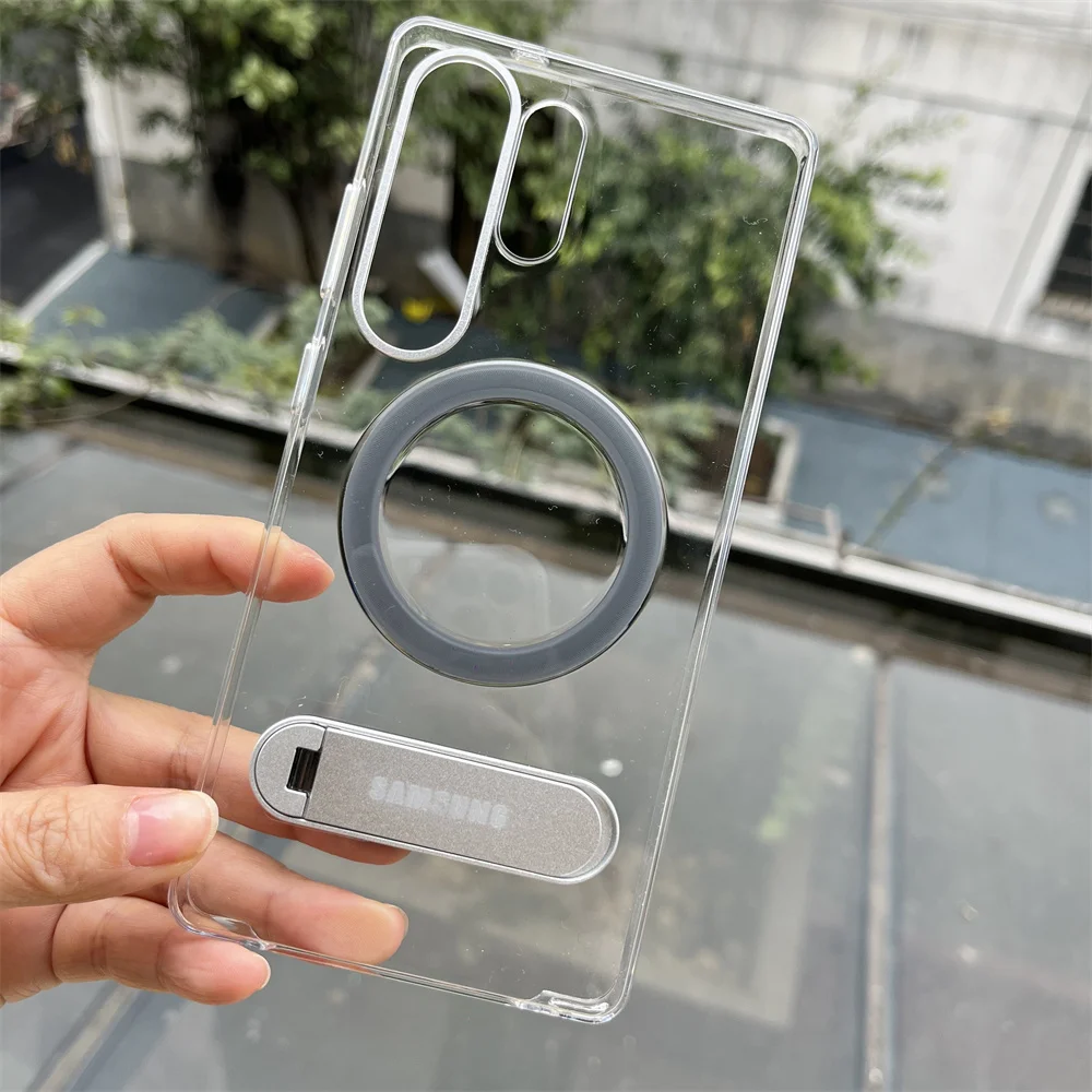 Clear Magnetic Phone Case with Kickstand and 360° Rotating Metal Mount