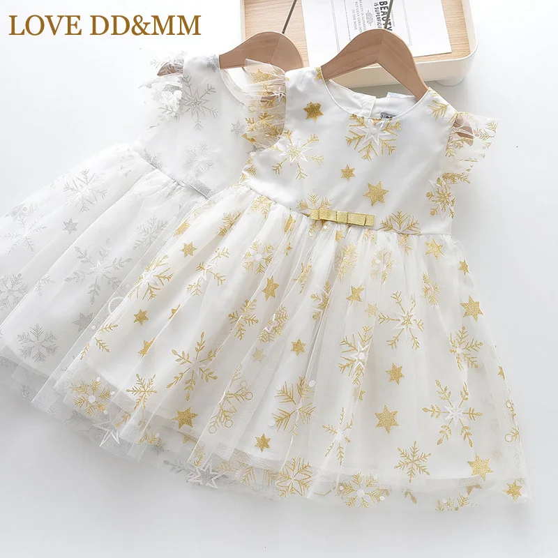 LOVE DD&MM Girl Princess Dresses Fashion Kids Clothes Star Sequins Lace Snowflake Mesh Round Neck Dress Baby Costume 3-8 Years girls dress,princess costume