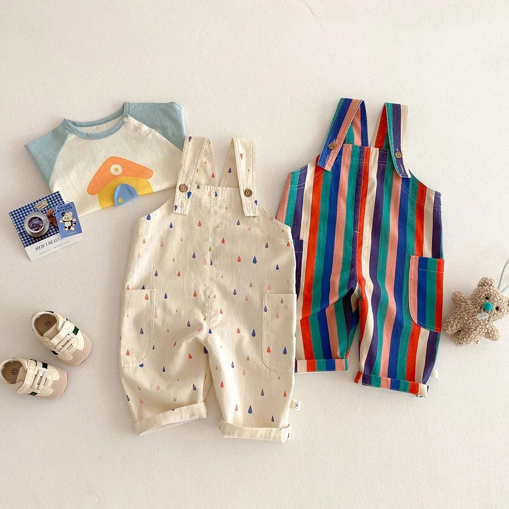 Kids Polka Dot Striped Spring Overalls Jumpsuit