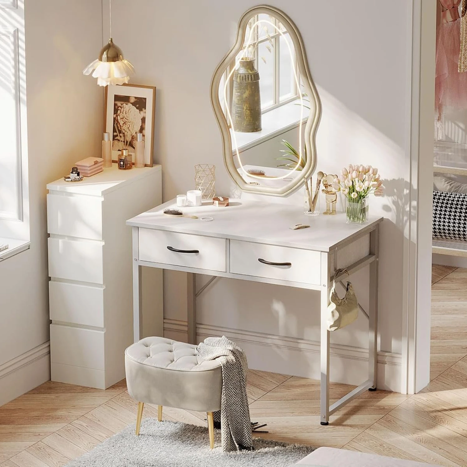 Vanity Desk with Storage, Home Office Computer Desk for Small Spaces, Modern Work Writing Study Table 4