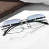 Business Style Rimless Myopia Glasses for Men Anti Blue Light Finished Near Sight Eyeglasses Retro Prescription Minus Eyewear 4