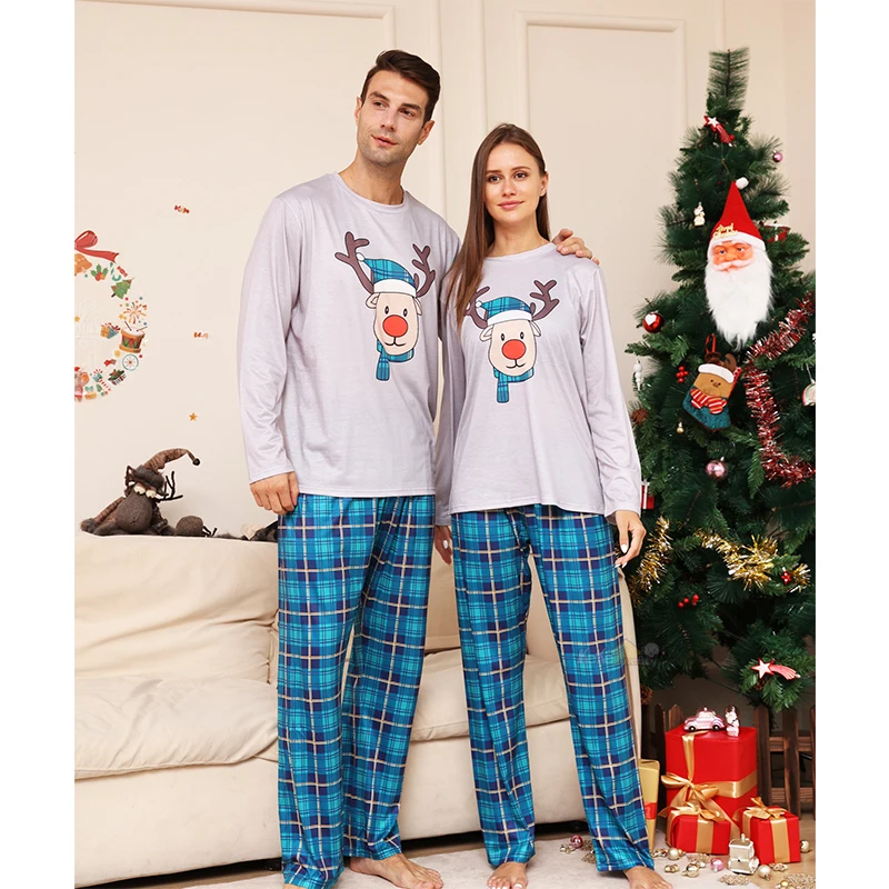 thumbnail image 5 of Conjuntos de pijamas navideños a juego para toda la familia, pijamas de 2 piezas con estampado de cuadros de alce de Año Nuevo 2024, pantalones estampados para adultos, niños y bebés, ropa navideña, 5 of 5