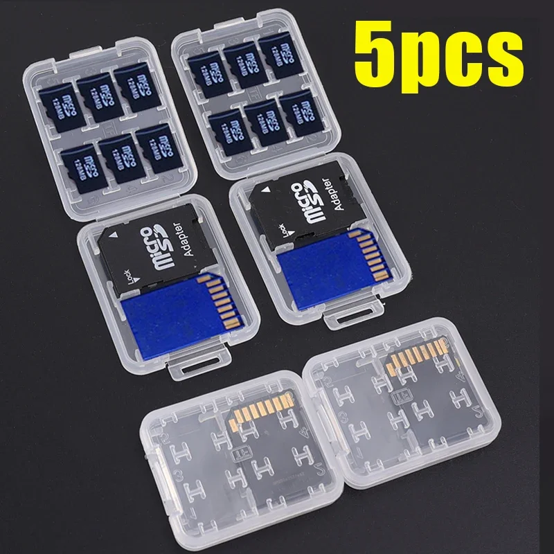 Memory Card Protector 1-5pcs 8 in 1 Plastic Transparent mini For SD SDHC TF MS Memory Card Storage Case Bag