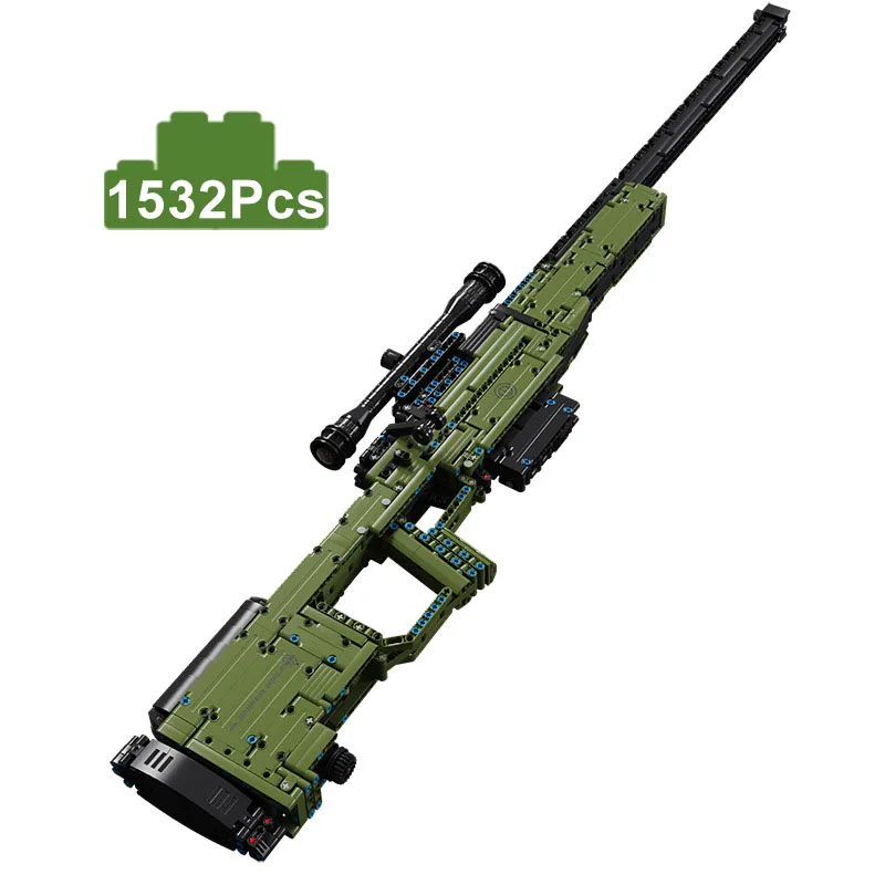 

Military WW2 1532Pcs AWM Sniper Rifle Model Building Blocks Technical PUBG Weapons Can Fire Bullets Gun MOC Toys Kids Adult Gift