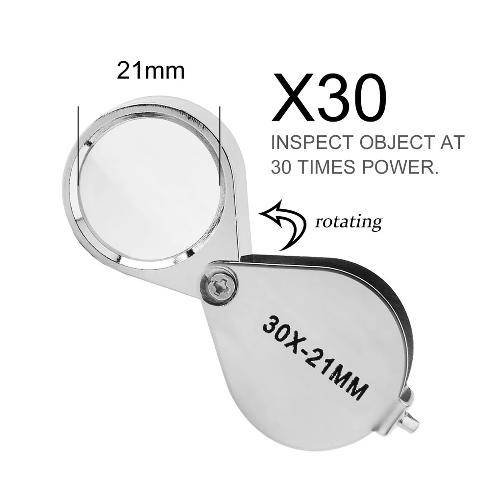 10-30X Pocket Loupe Magnifier Jewelry Magnifying Glass Foldable Diamond Lupa Triplet Jewelers Eye Glass Tool Reading Magnifier