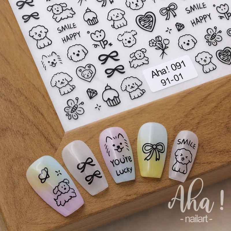 

Cartoon Lovely Dog Nail Stickers 3D Ultra-thin Self-Adhesive Sliders Nail Art Decoration Decals DIY Manicure Accesories