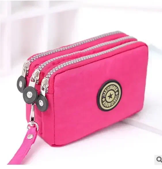 New Fashion Portable Women Wallet Make-up Bag Coin Purse Mini Bag with Three Zipped Women Wallets Big Capacity Phone Pouch 3