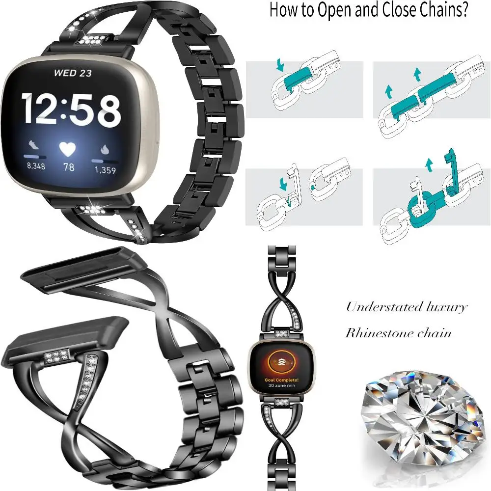 Upgrade Your Style with Sleek, Sophisticated, and Elegant Stainless Steel Metal Band for Versa 4/Sense 2-Stylish Replacement B