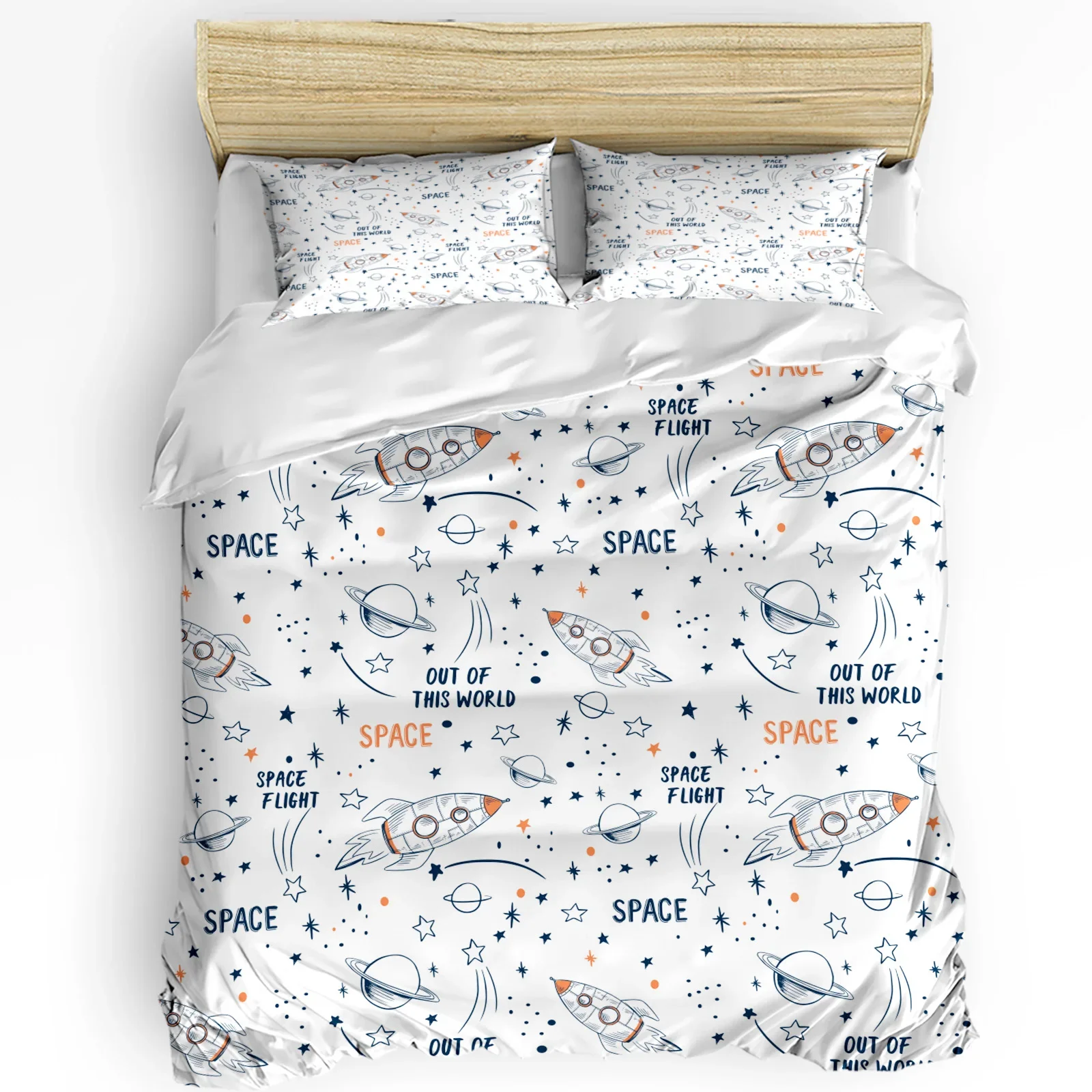 

3pcs Bedding Set Universe Space Rocket Cartoon White Home Textile Duvet Cover Pillow Case Boy Kid Teen Girl Bedding Covers Set