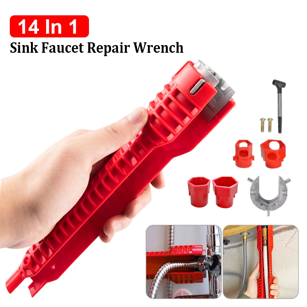 

14 In 1/8 In 1Universal Anti-Slip Flume Wrench Double Head Plumbing Tools Multifuction Faucet Installer Water Heater Spanner