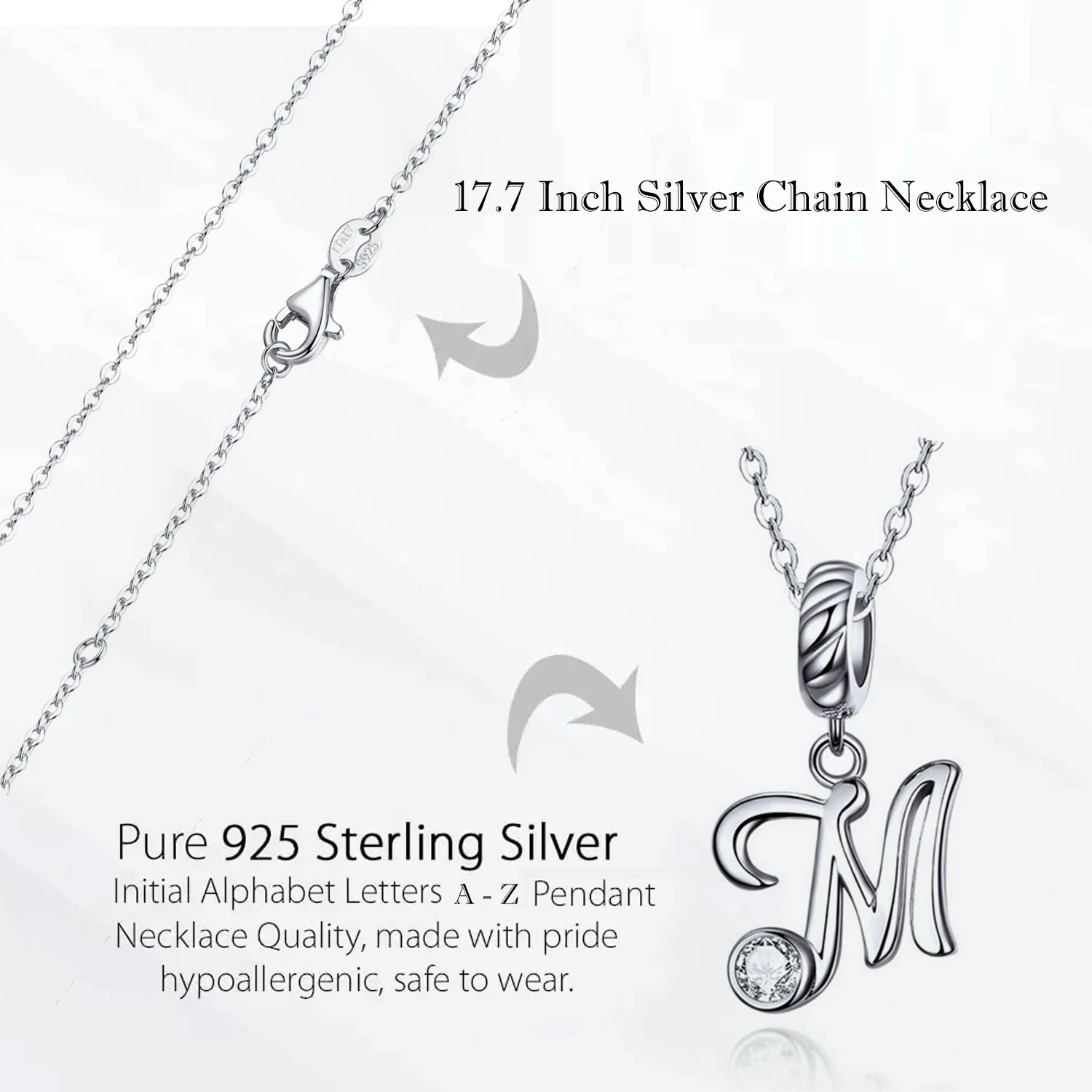 BAMOER 925 Sterling Silver Vintage Letter A to Z Pendant
