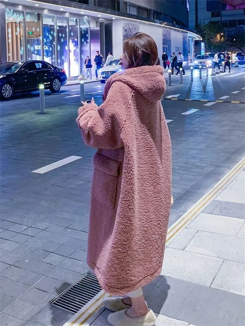 Fat MM Extra Large 300 catties Plush Thickened Lamb Fleece Coat Women's Mid length Autumn/Winter Versatile Loose Coat Trend