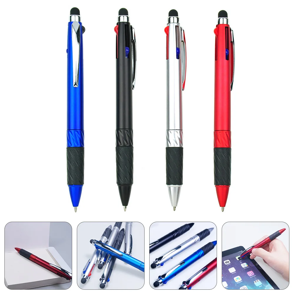 

4 Pcs 1 Set Practical Ball Pens Unique 3-color Rotation Pens with Stylus