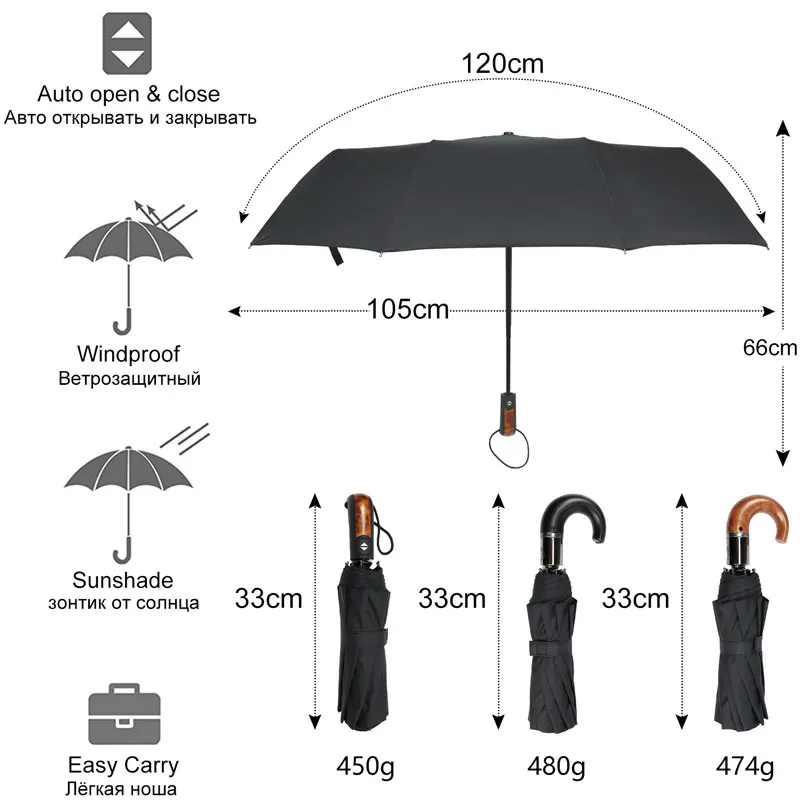English Style Umbrella Men Automatic 10Ribs 3 Folding Umbrella Rain Business Male Parasol folding umbrella automatic umbrella