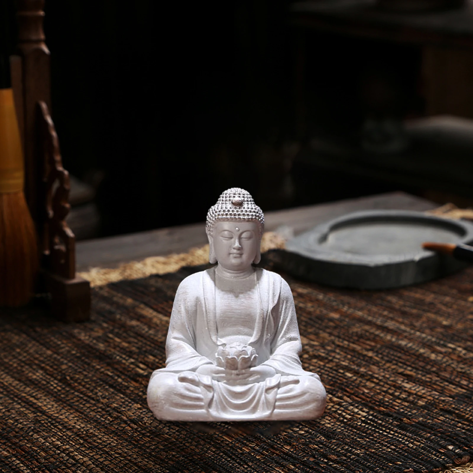 Portable Buddha Statue Decorative Tabletop Sculpture Ornament House Decor Collectible Craft