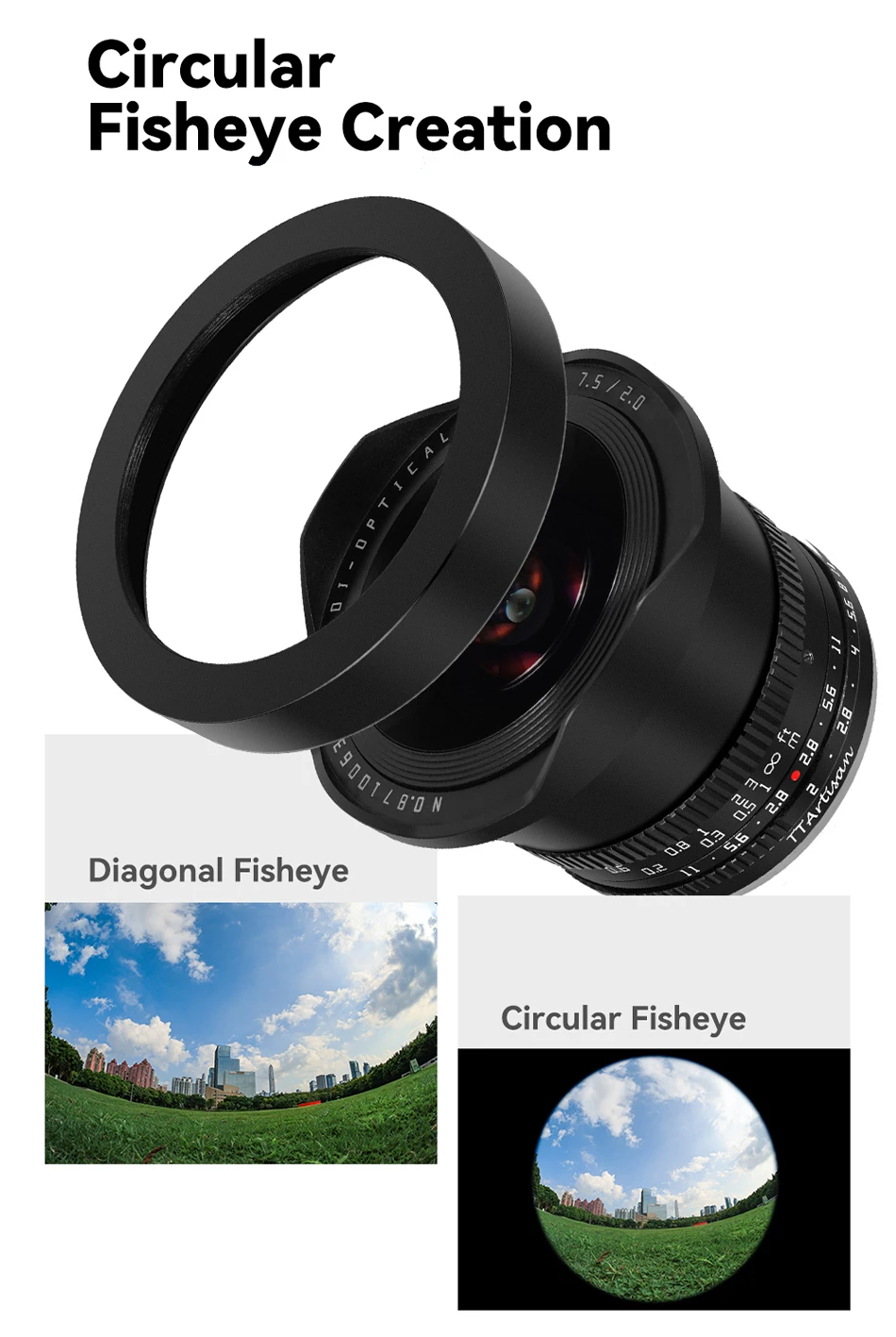 TTartisan 7.5mm F2.0 MF Fisheye Portrait Lens for X/E/Z/RF/EOS-M