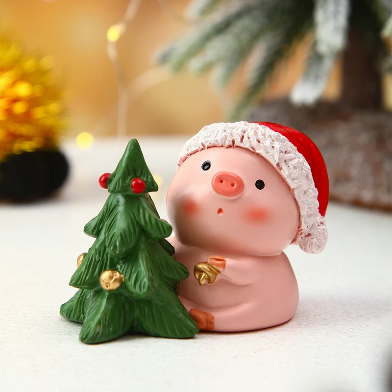 1PC, cute and creative in the shape of a little pink pig hugging a Christmas tree, a home decoration made of resin material