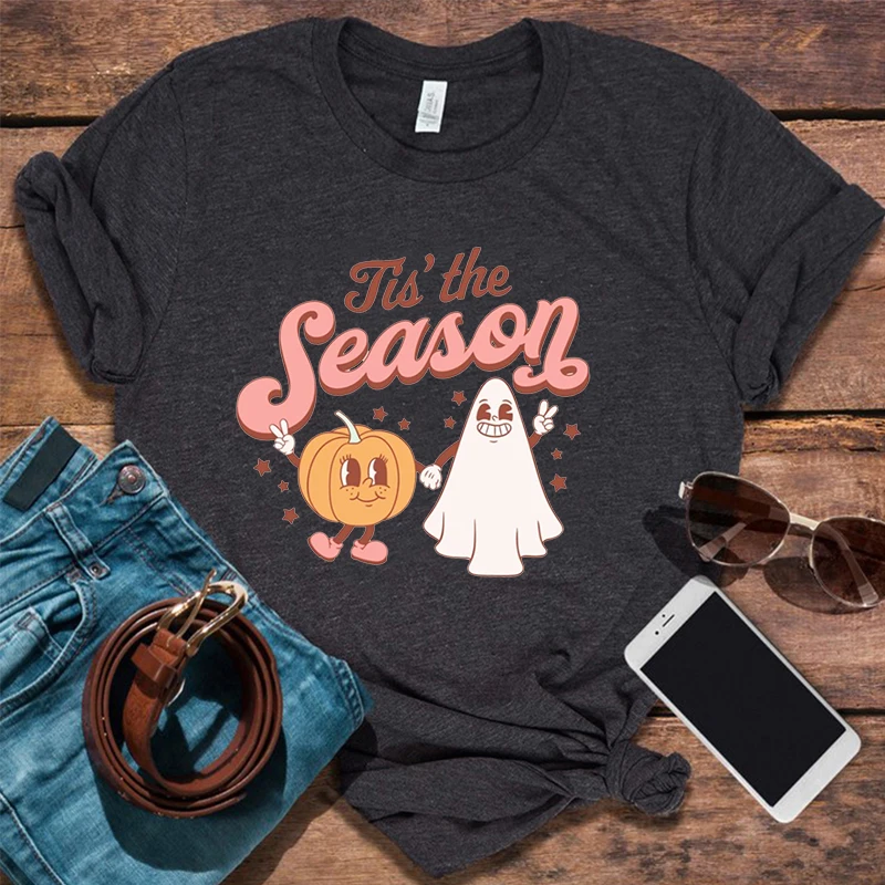 

The Season Fall Shirt Halloween Tshirt Ghost Shirts Pumpkin Vintage Clothes Fall Season Shirts Autumn Top Halloween Tees