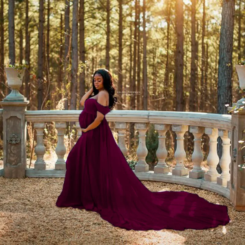 Abiti di maternità per abito da fotografia abito da doccia per bambini per donne in gravidanza abiti fotografici prenatali abito lungo fino al pavimento in Chiffon - immagine 2