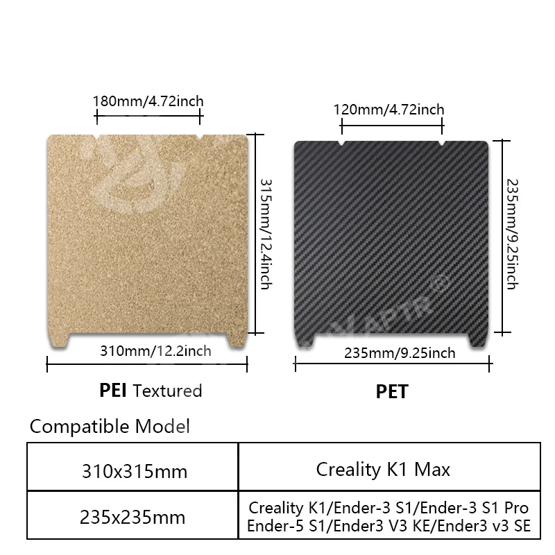 Creality K1 빌드 플레이트 Ender 3 V3 Se Ender 3 V3 Ke H1H PEO PEY Creality K1 Max PEI 시트, Ender 3 S1 침대용 235x235 310x315