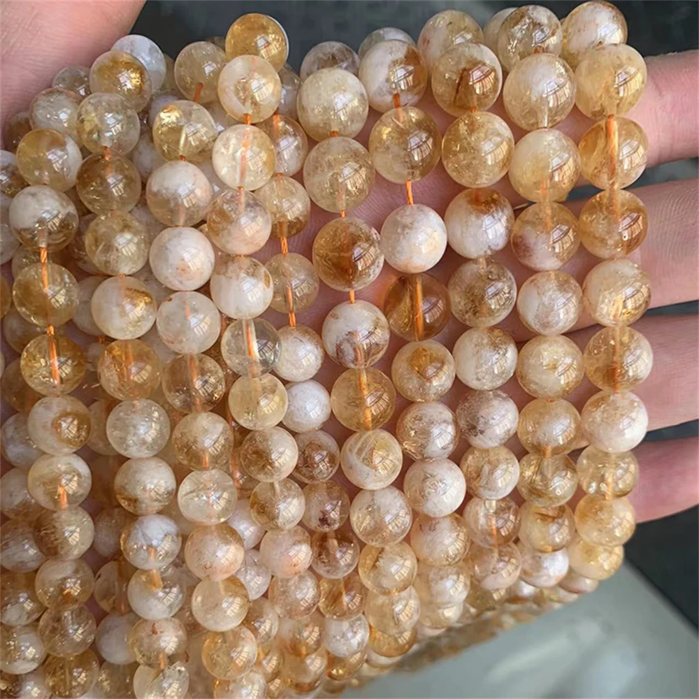 Natural Citrine Stone Round Loose Spacer Beads For Jewelry Making Bracelet Handmade Ornament DIY Decorative Accessories
