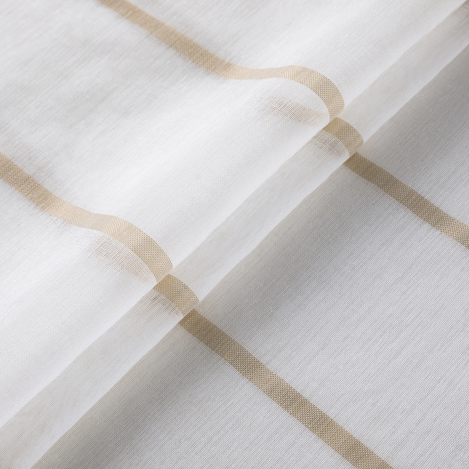 Striped Sheer Curtains | Soft Voile Fabric Semi Sheer Drapes - Eyelet Panels for Office & Home