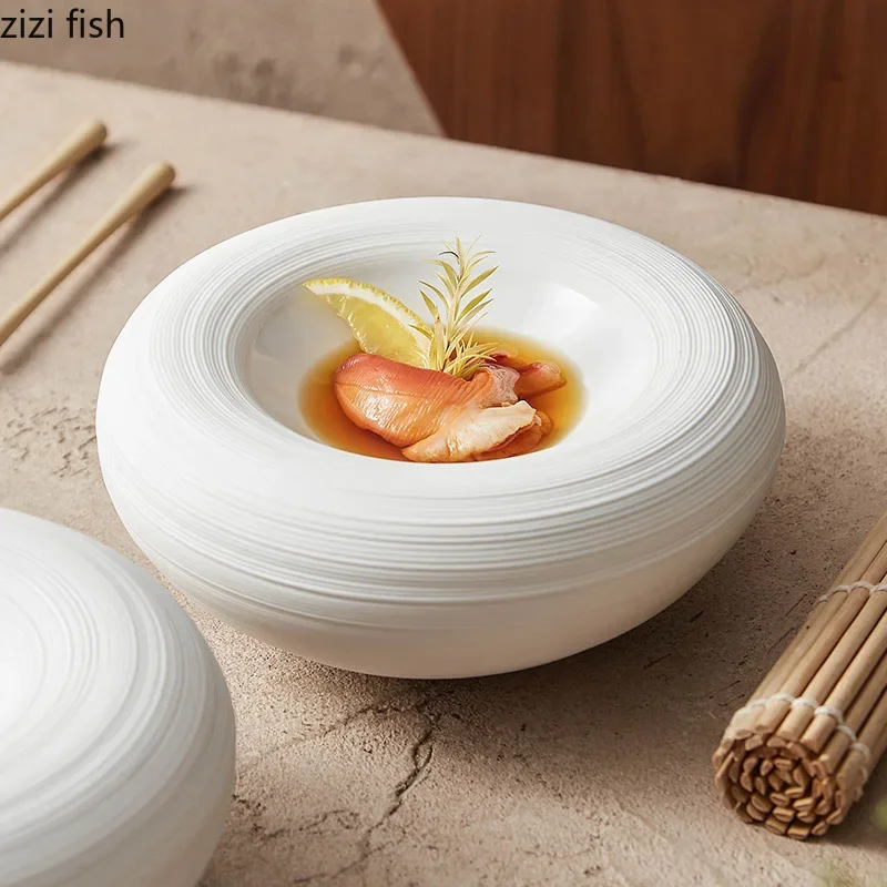 White Double Layer Insulation Plate Serving Plate Ceramic Circular Thick Soup Snack Dish Salmon Dish Restaurant Tableware