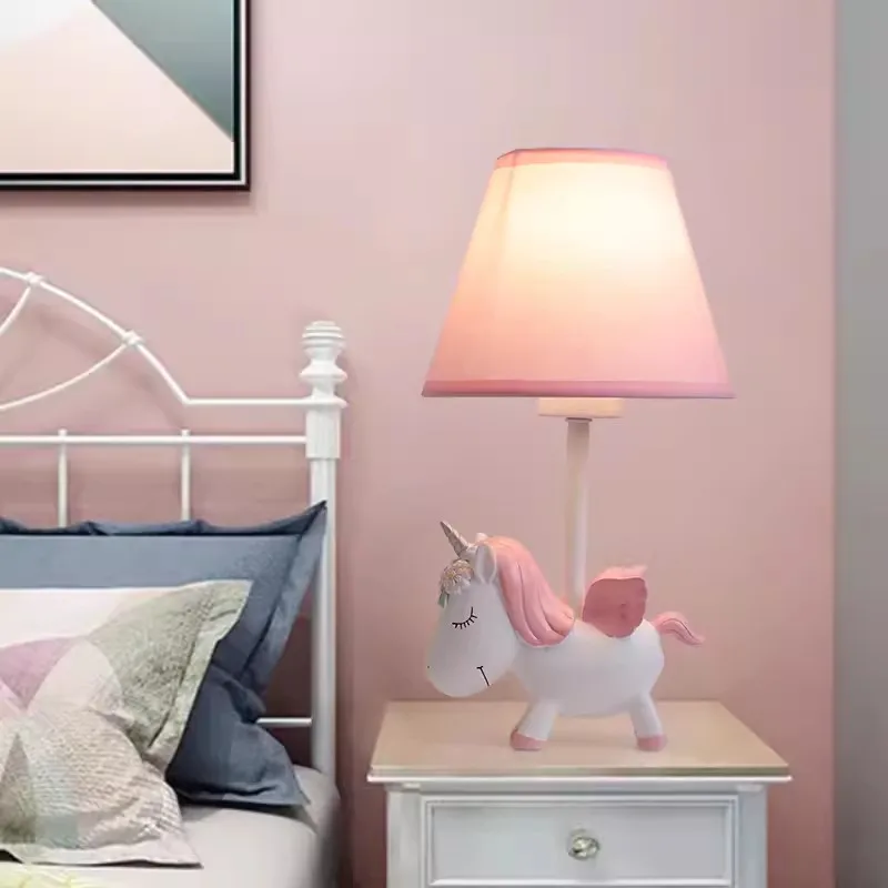 Cute Children's Room Table Lamps Pink Blue Unicorn Lamp LED Modern Warm Princess Room Baby Room Girl Bedroom Bedside Table Light 4