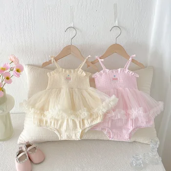 2026 Princess Style 0-2Y Baby Girls Bodysuits Ruffle Infant Rompers Lace Embroidery Kids Jumpsuit Baby Clothes for Girl