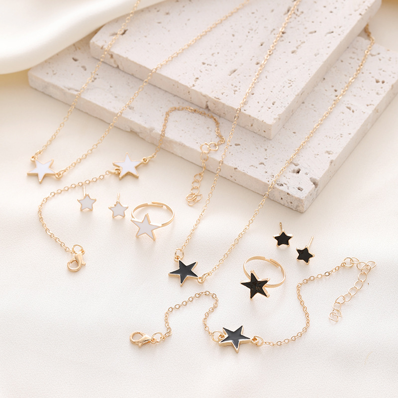 5Pcs/set Stars Butterfly  Shaped Jewelry Set of Ring Earrings Necklace Bracelet for Women Elegant Rhinestone Jewelry Accessories
