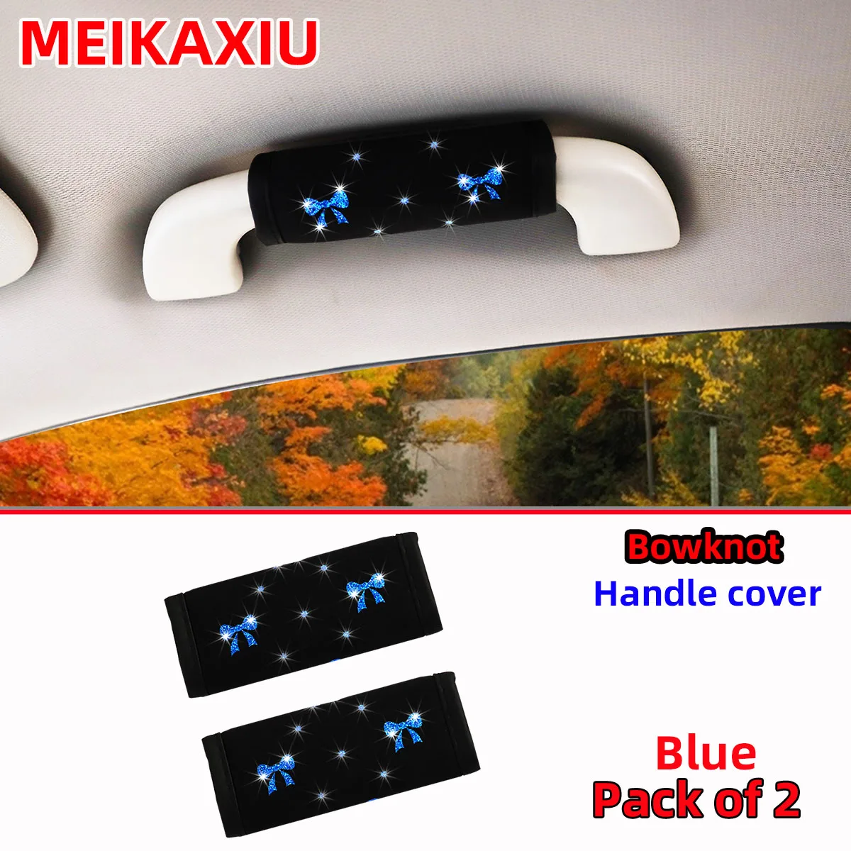2 개의 작은 활 반짝이 블링 블링 패브릭 통기성 자동차 핸들 커버 내부 핸들 보호 커버 핸드 브레이크 커버 공급 세트