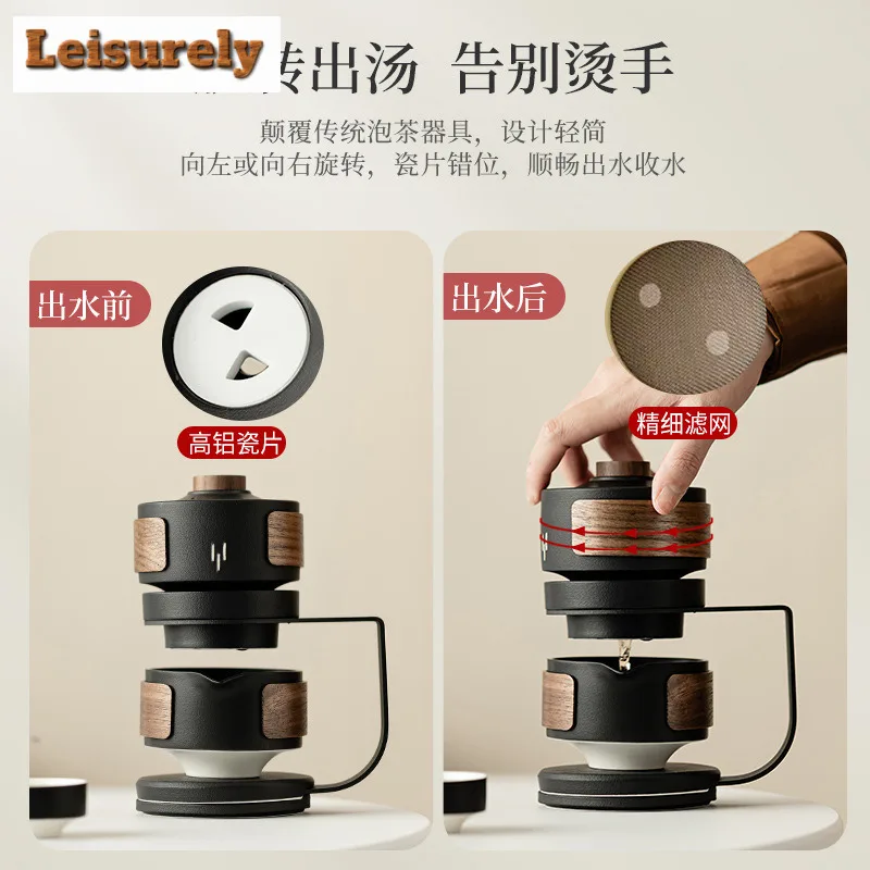 Zen Black Ceramic Tea Set Water Diversion Rotating Cover Bowl Kit Automatic Tea Maker Lazy Anti Scalding Kungfu Teapot Drinking