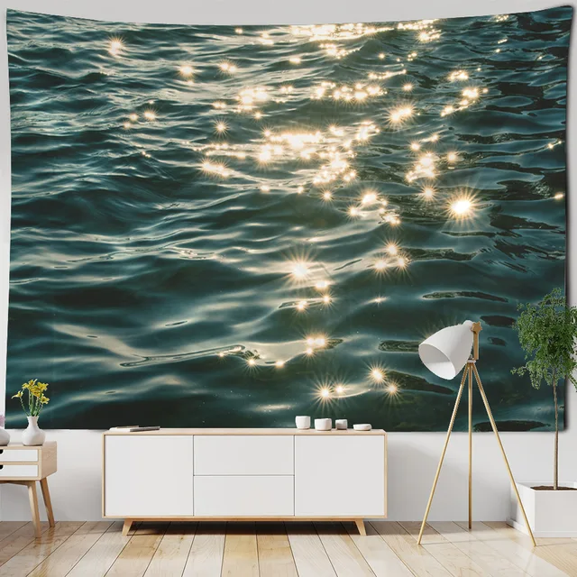 Tapisserie de mer scintillante, tissu mural suspendu, décoration murale de chambre à coucher, tapis de pique-nique en plein air, draps de plage 4
