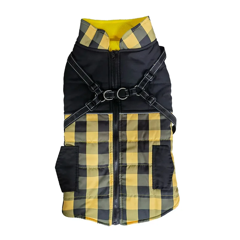 thumbnail image 1 of Ropa para perros a cuadros con arnés, chaleco, chaqueta, abrigo para perros pequeños y medianos, ropa cálida de invierno para mascotas, disfraz para perros para clima frío, 1 of 5