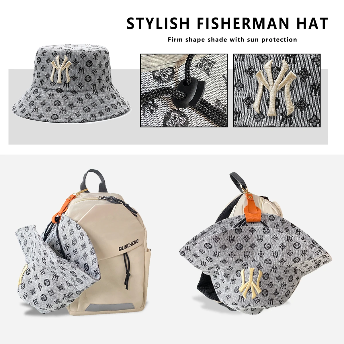 Unisex Letter Embroidery Printing Personalized Bucket Hat Fisherman Hat Outdoor Leisure Hat Sunscreen Hat Messenger Bag Set