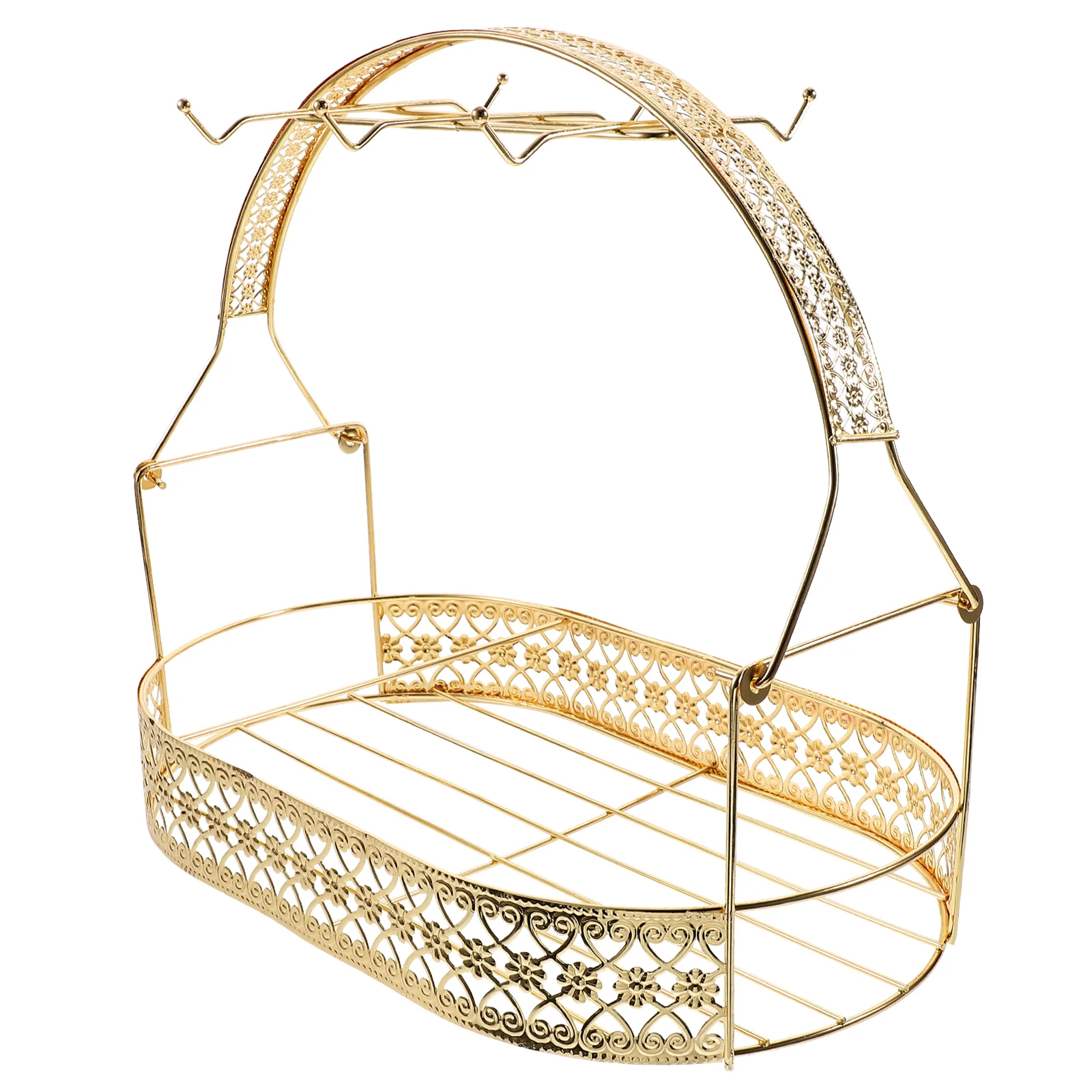 

Ceramic Cups Shelf European Style Coffee Cup Rack Cup Organizer Carved Wrought Iron Plating Storage Basket (Golden)