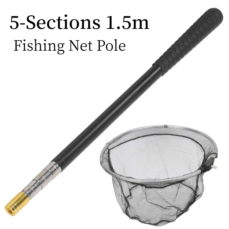 0.7m 1.5m Fishing Net Pole Net Stainless Steel 3/5 Sections Telescoping  Fishing Pole Rod Extendable Stream Pole Fishing Cage