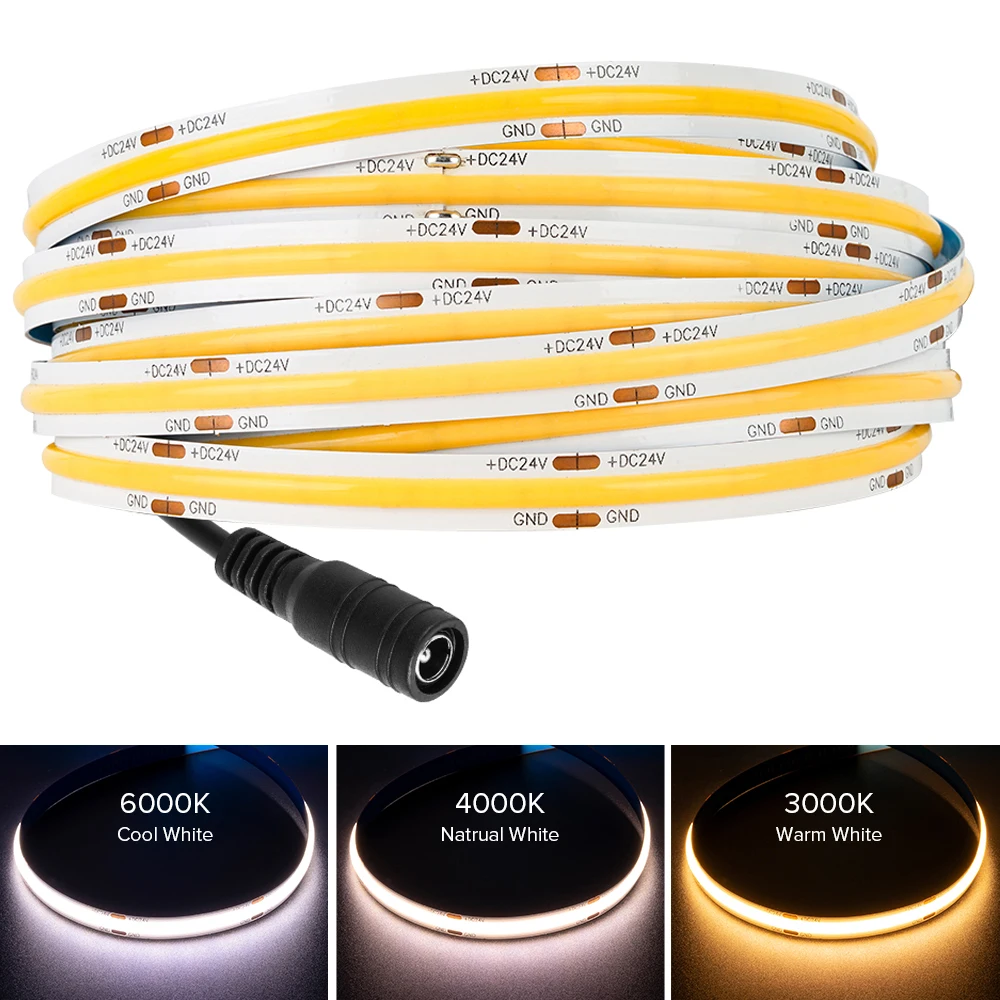 New 480 Leds/m Flexible Cob Fob Led Strip Lights Fcob High Density Light Linear Ribbon Warm