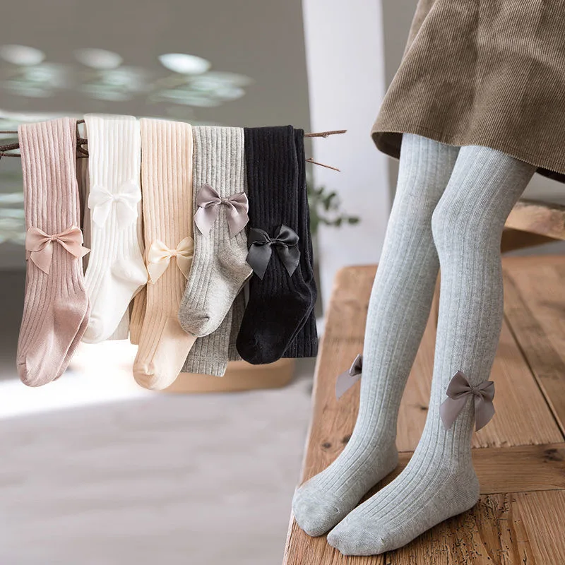 

Children's Socks Girls Vertical Striped Bow Baby Pantyhose Leggings Spring and Autumn New Style Trousers Lace Stocking