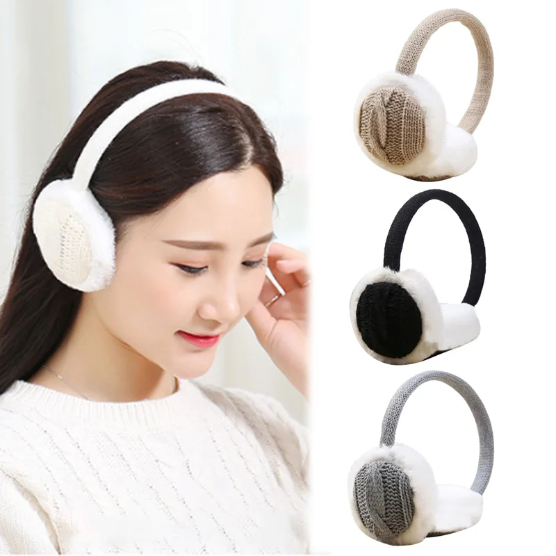 

Korean Crochet Knitted Plush Earmuffs Solid Color Wool Weave Ear Warmers Winter Thicken Warm Ear Protection Unisex Soft Earflap