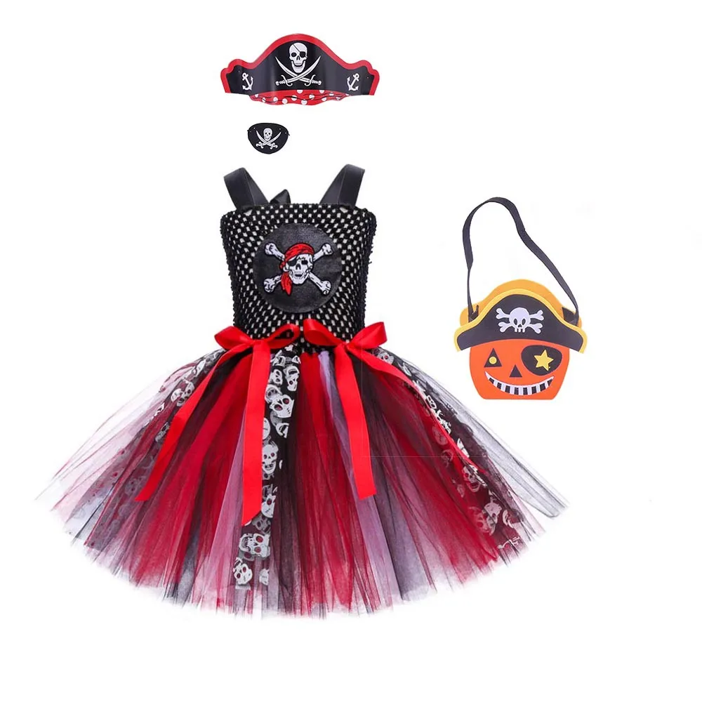 thumbnail image 1 of 2023 Nuevo disfraz de pirata para niña, disfraz de Halloween, disfraces de cosplay para fiesta infantil, vestido de tutú de malla para niña pirata, 1 of 5