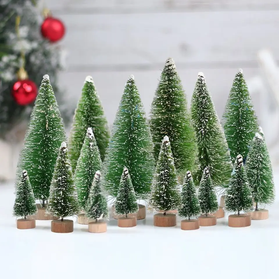 6 mini albero di Natale, piccolo albero di Natale, mini albero di Natale, decorazione per albero di Natale piccolo, albero di Natale con base in legno, decorazione da tavolo natalizia, regalo di