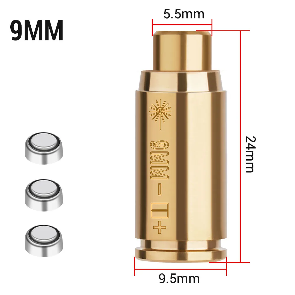 9mm Red Dot Laser Brass Boresight CAL Cartridge Barrel Bore Sighter for Hunting Gun Scope Adjustment Rifle Pistol Shotgun